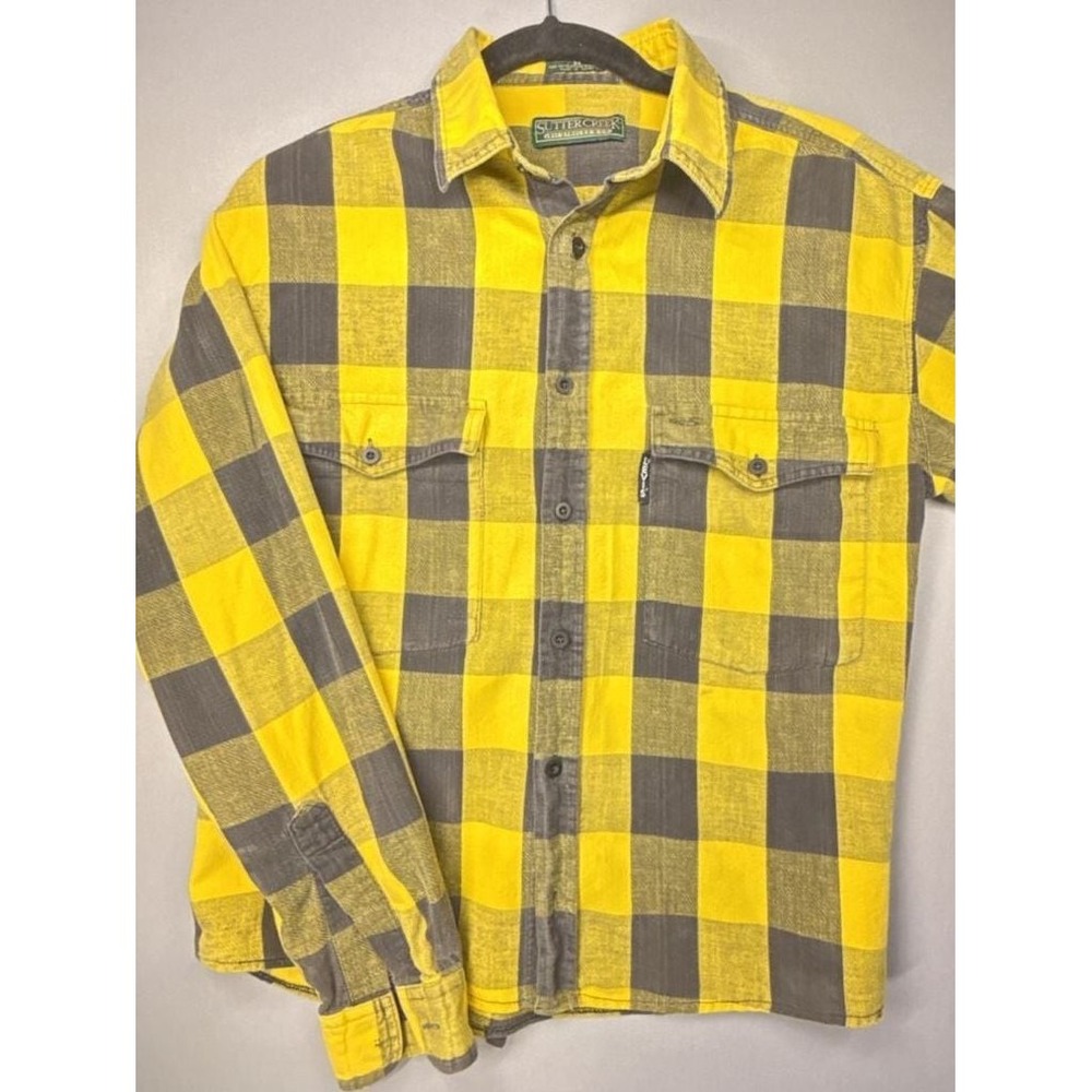 Vintage Sutter Creek Levi Strauss & Co. Yellow and Grey Plaid Long Sleeve Flanne